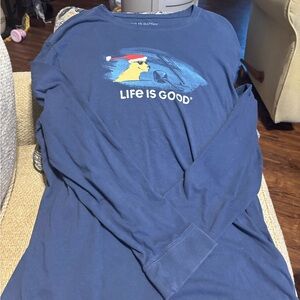 Life Is Good Navy Long Sleeve Christmas tee, size Large